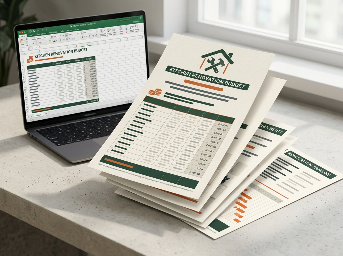Kitchen Remodel Bundle concept preview of the planner documents