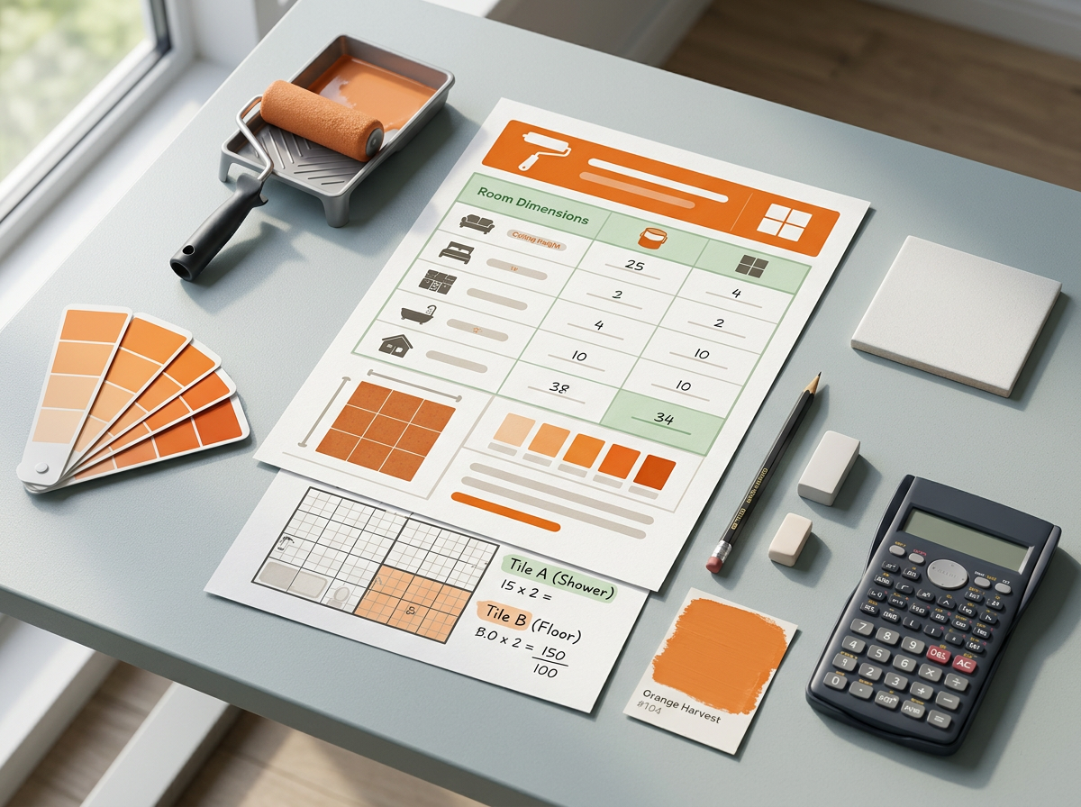 Paint & Tile Quantity Worksheet concept preview of the planner documents